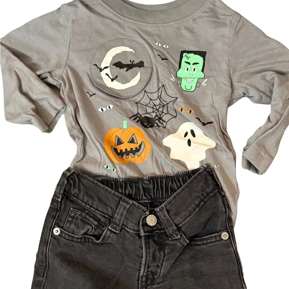 Gap Halloween L/S‎ Tee🎃 👻 -and Black Gap Jeans Size 12/18 Months